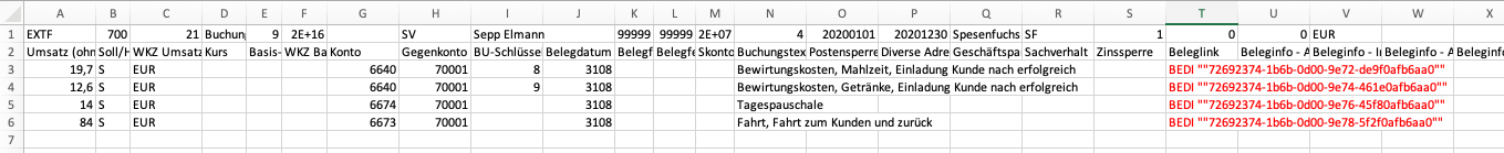 Abb. 14: Beleglink in der CSV Datei für die XML + CSV Schnittstelle