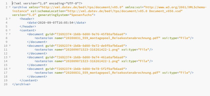 Abb. 13: document.xml für die XML + CSV Schnittstelle