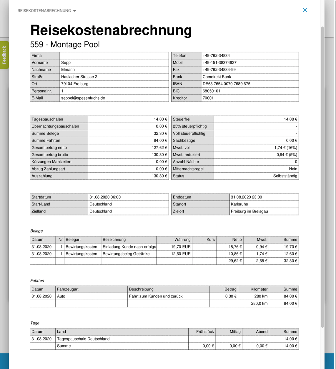 Abb.2: Reisekostenabrechnung Spesenfuchs