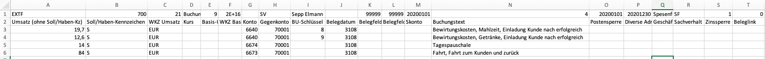 Abb. 4: CSV Datei für die Beispielreise