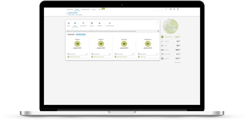 Spesenfuchs Reisekosten Software Tagesansicht